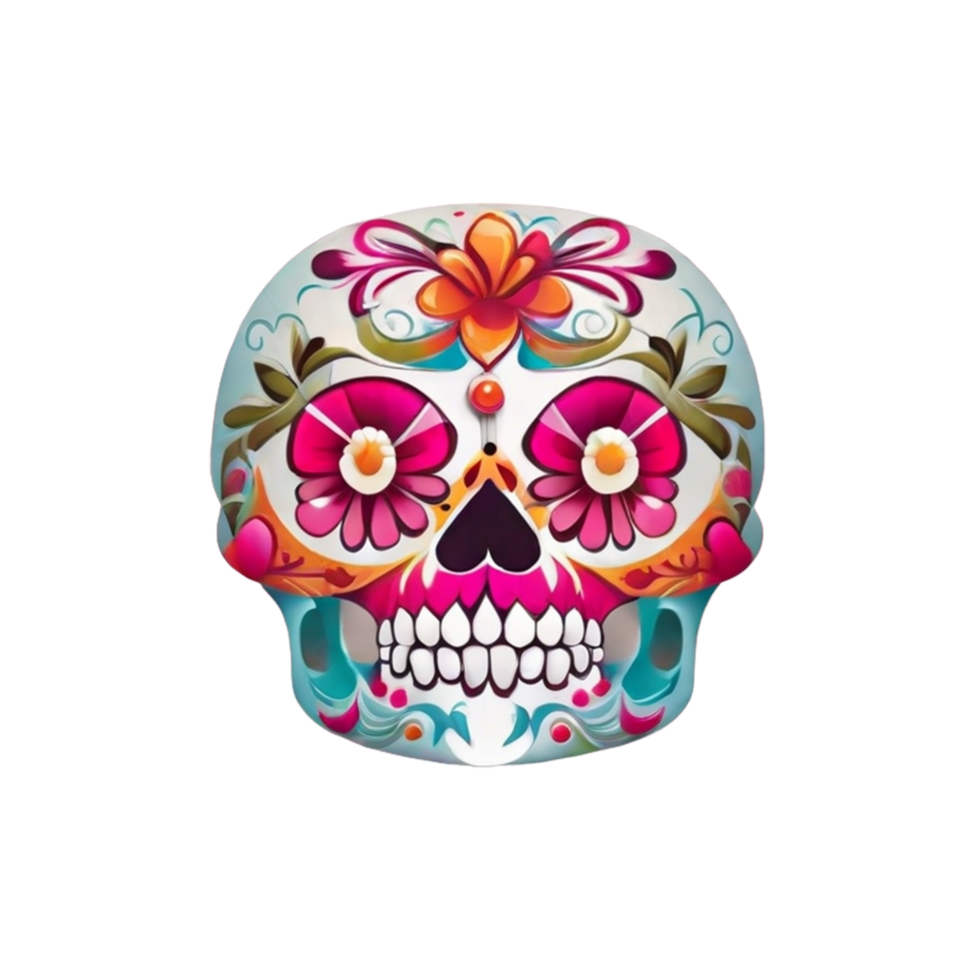 mexican skull face with flower isolated on white generative ai png