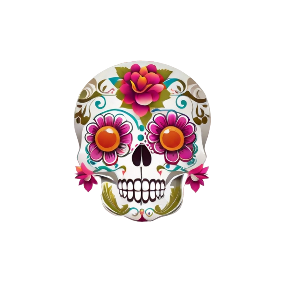 mexican skull face with flower isolated on white generative ai png