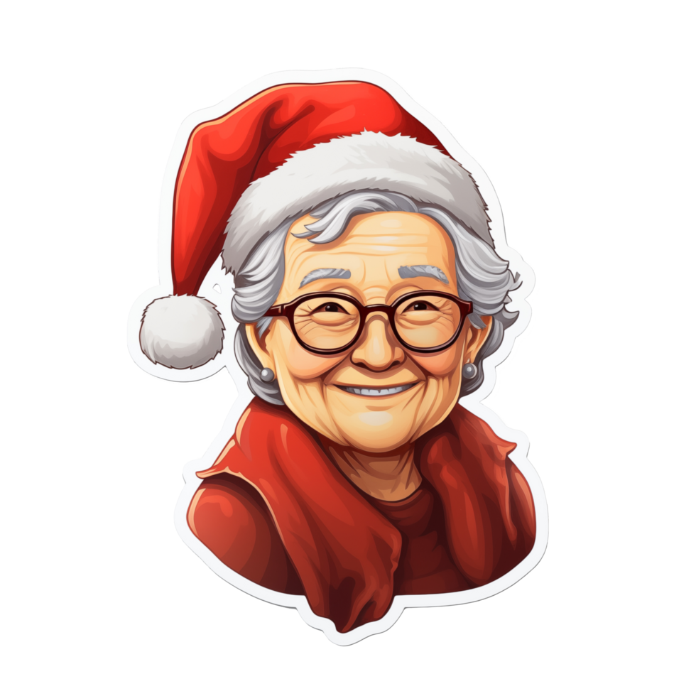 AI generated christmas sticker of a grandmother wearing santa's hat png