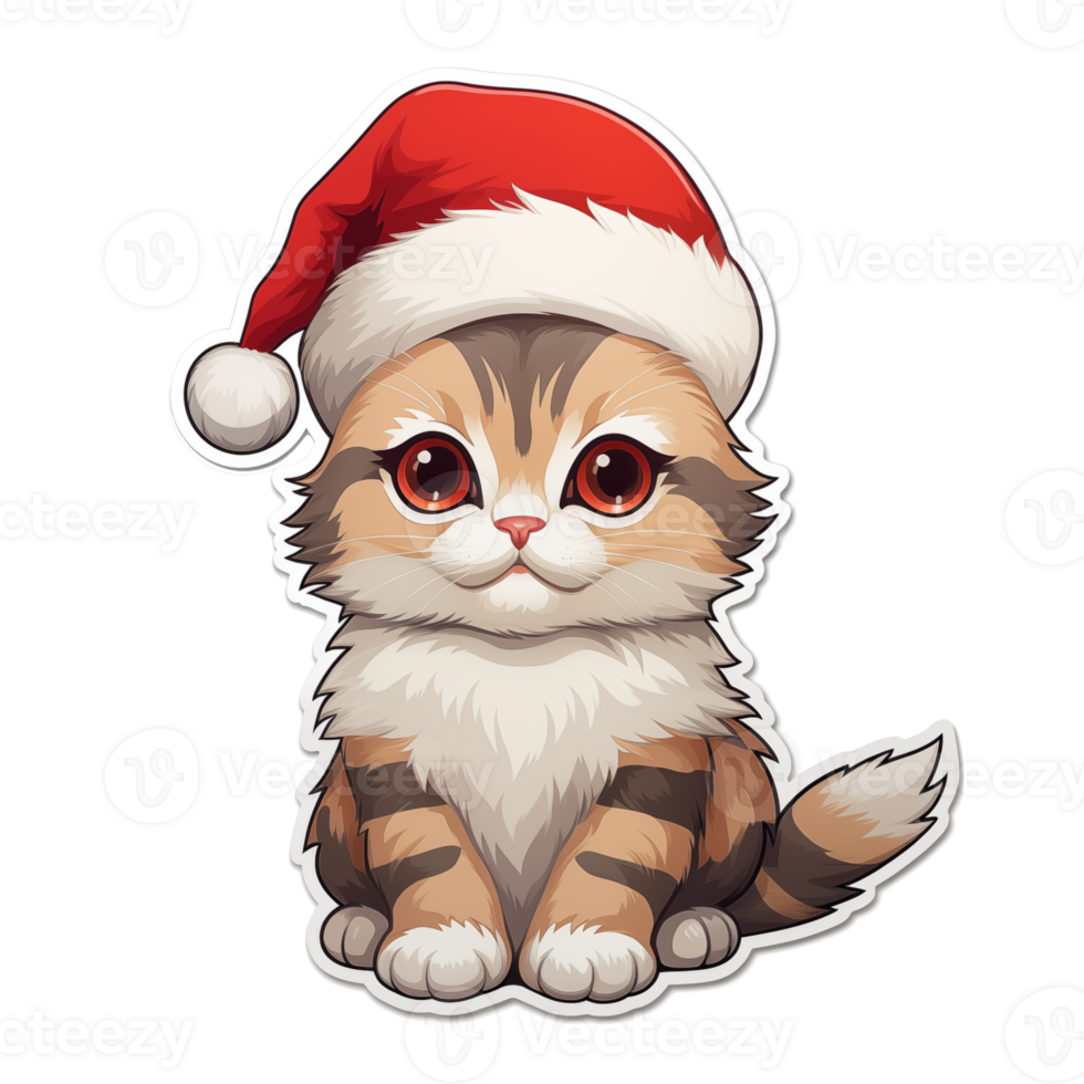 ai generado Navidad pegatina de un gatito advirtiendo de santa sombrero, transparente antecedentes png