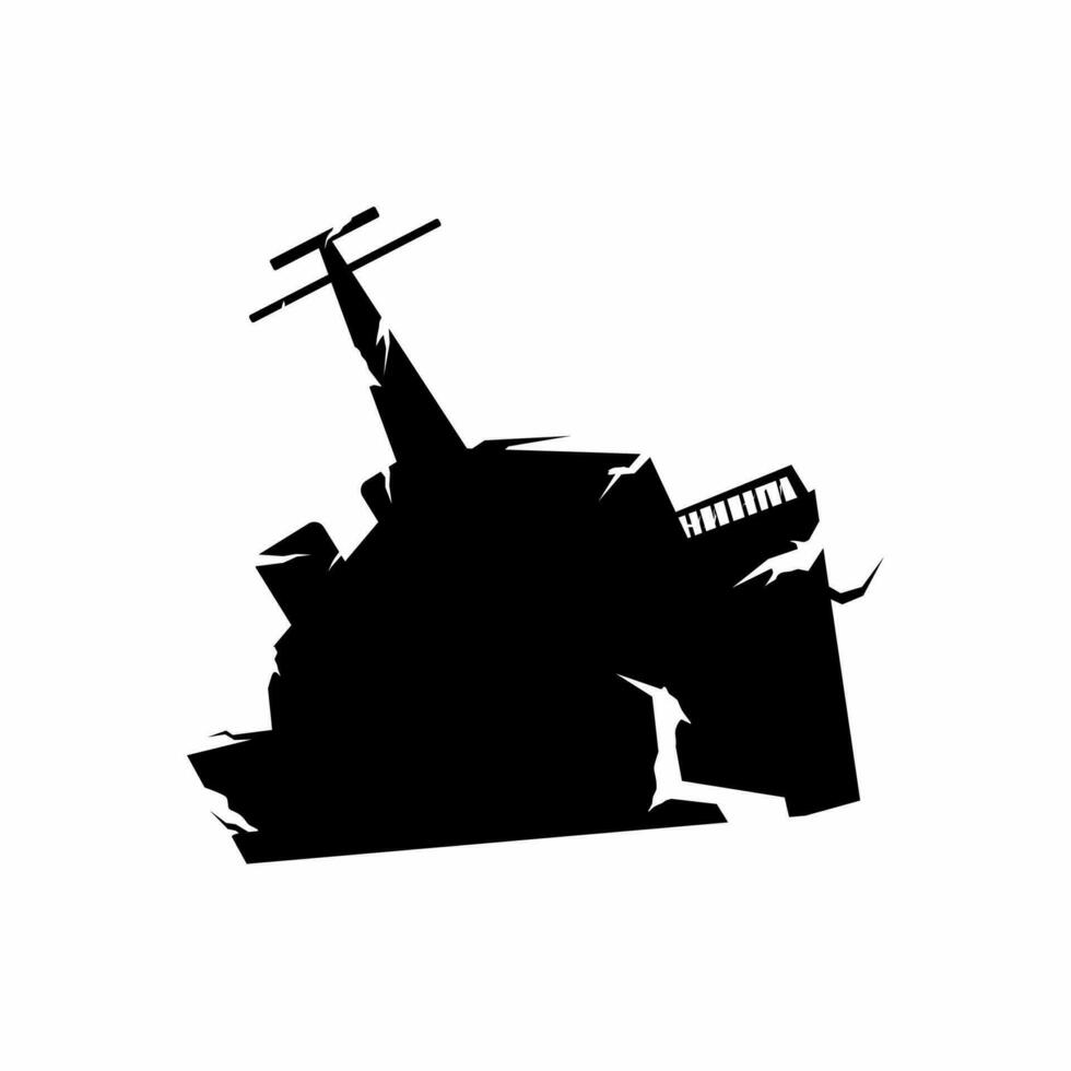 Shipwreck silhouette vector. Wrecked ship silhouette for icon, symbol or sign. Shipwreck icon for pirate, sink, undersea or nautical vector