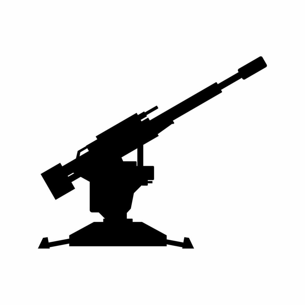 Artillery silhouette vector. Anti air turret silhouette can be used as icon, symbol or sign. Artillery icon vector for design of weapon, military, army or war