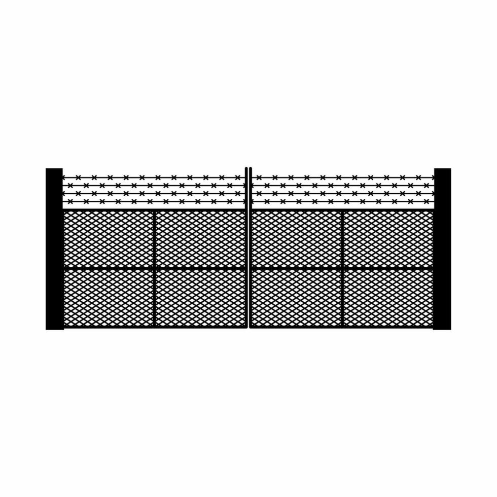 Military gate silhouette vector. Barbed wire gate silhouette can be used as icon, symbol or sign. Barbed wire gate icon vector for design of military base