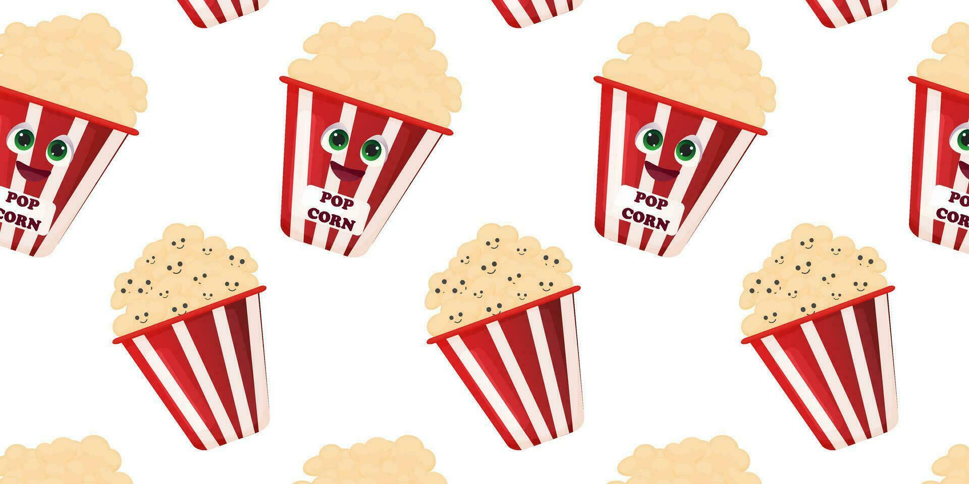 sin costura modelo delicioso palomitas de maiz en un rojo balde. meriendas a el cine, circo. vector ilustración. palomitas de maiz día.