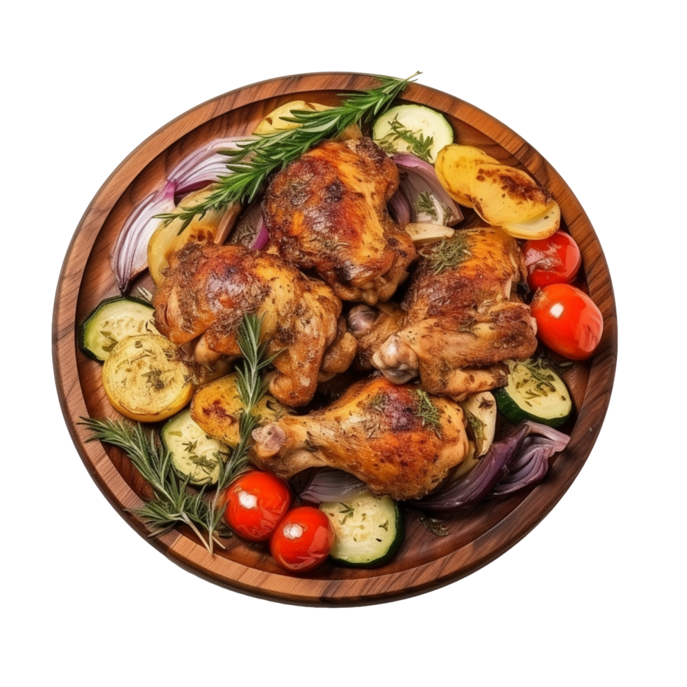 ai generiert geröstet Hähnchen auf hölzern Teller isoliert auf ...