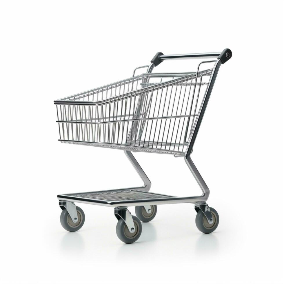 AI generated shopping cart on white background photo