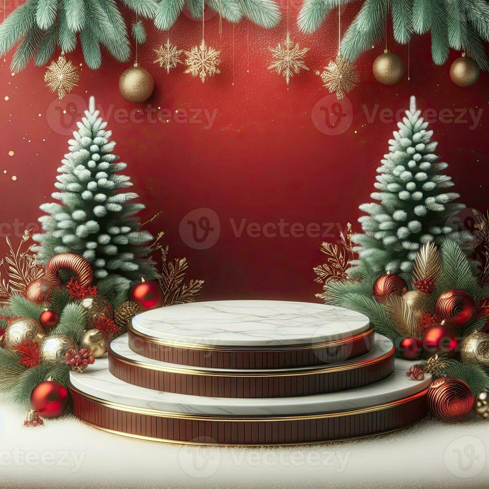 AI generated ai generative, podium display for Merry Christmas or happy New Year background photo