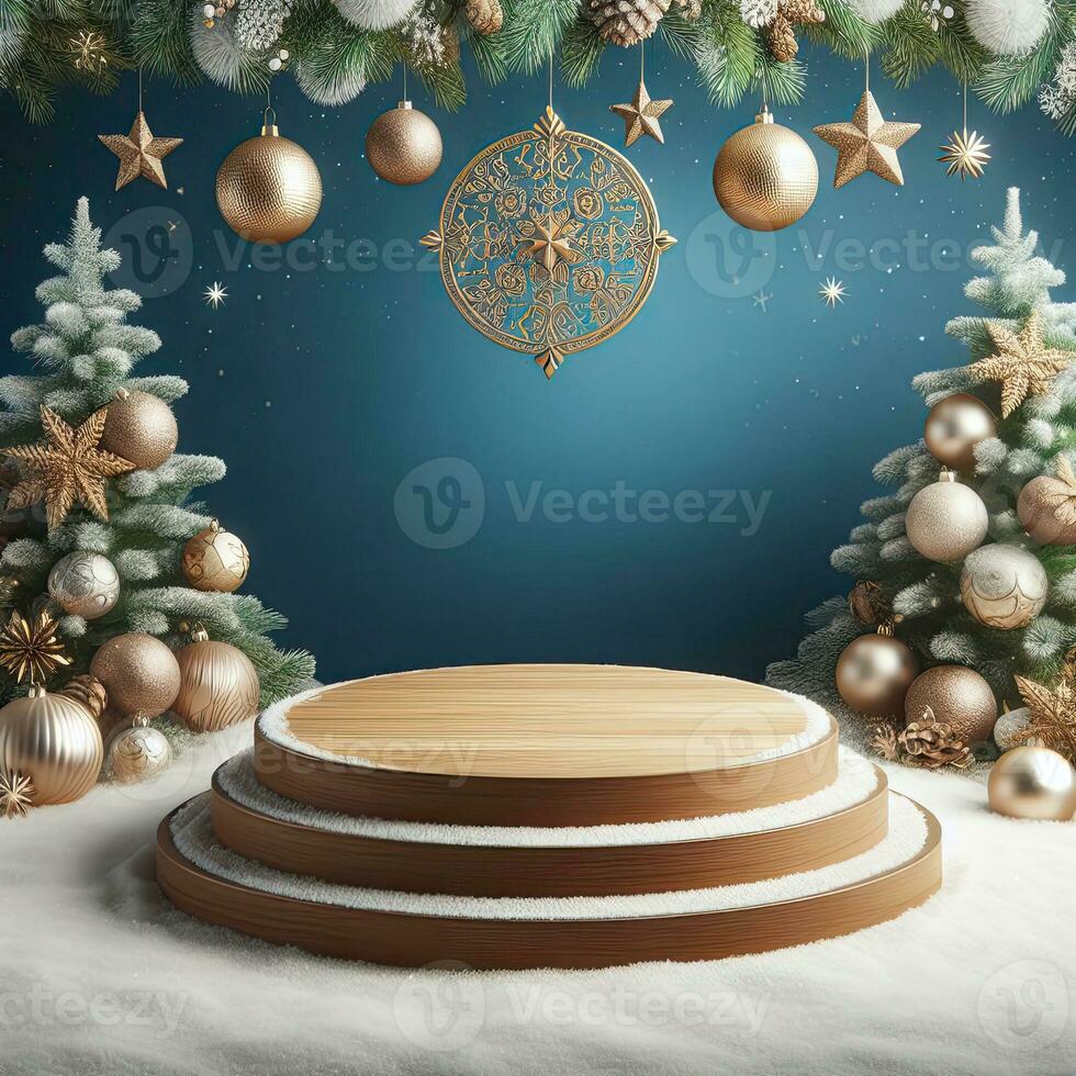 AI generated ai generative, podium display for Merry Christmas or happy New Year background photo