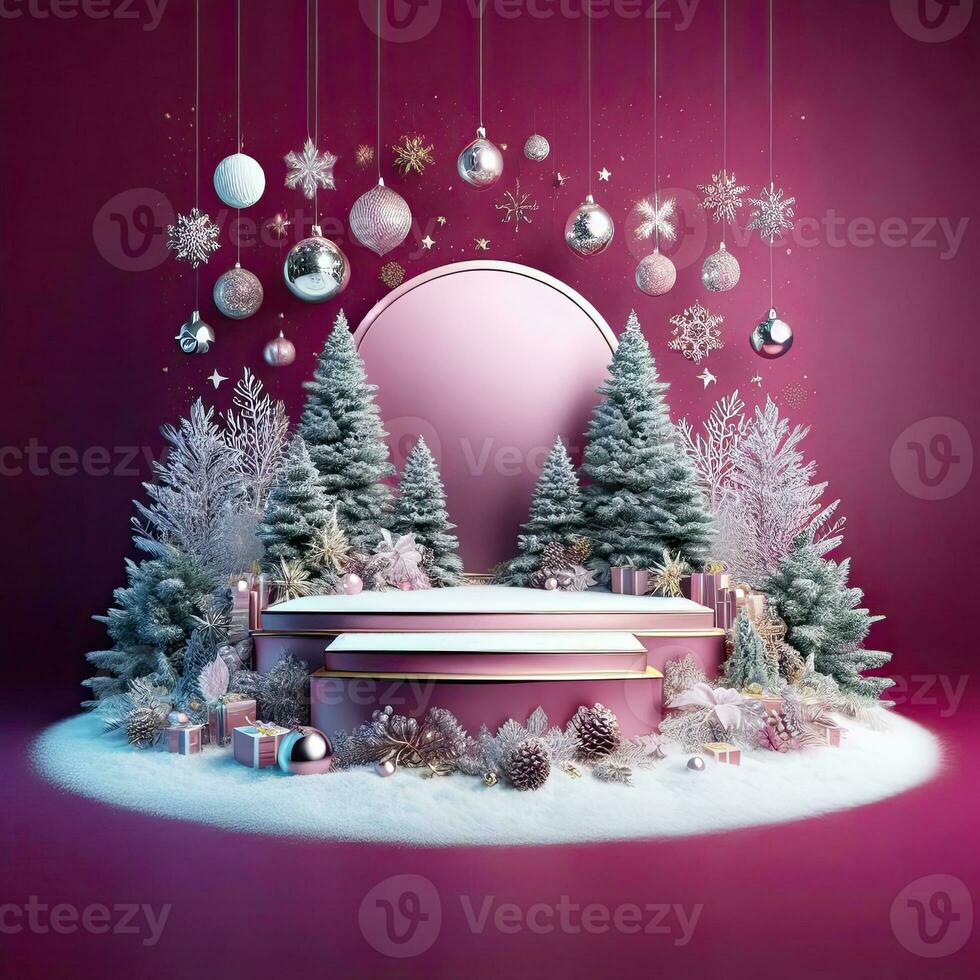 AI generated ai generative, podium display for Merry Christmas or happy New Year background photo