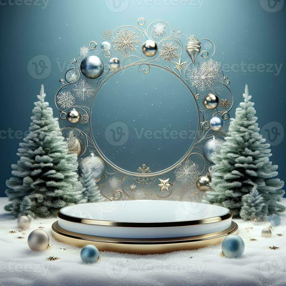 AI generated ai generative, podium display for Merry Christmas or happy New Year background photo