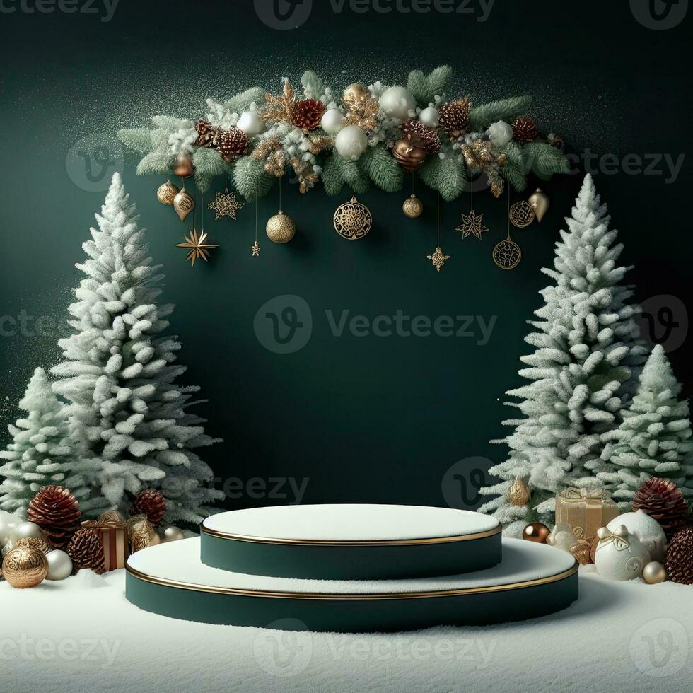 AI generated ai generative, podium display for Merry Christmas or happy New Year background photo