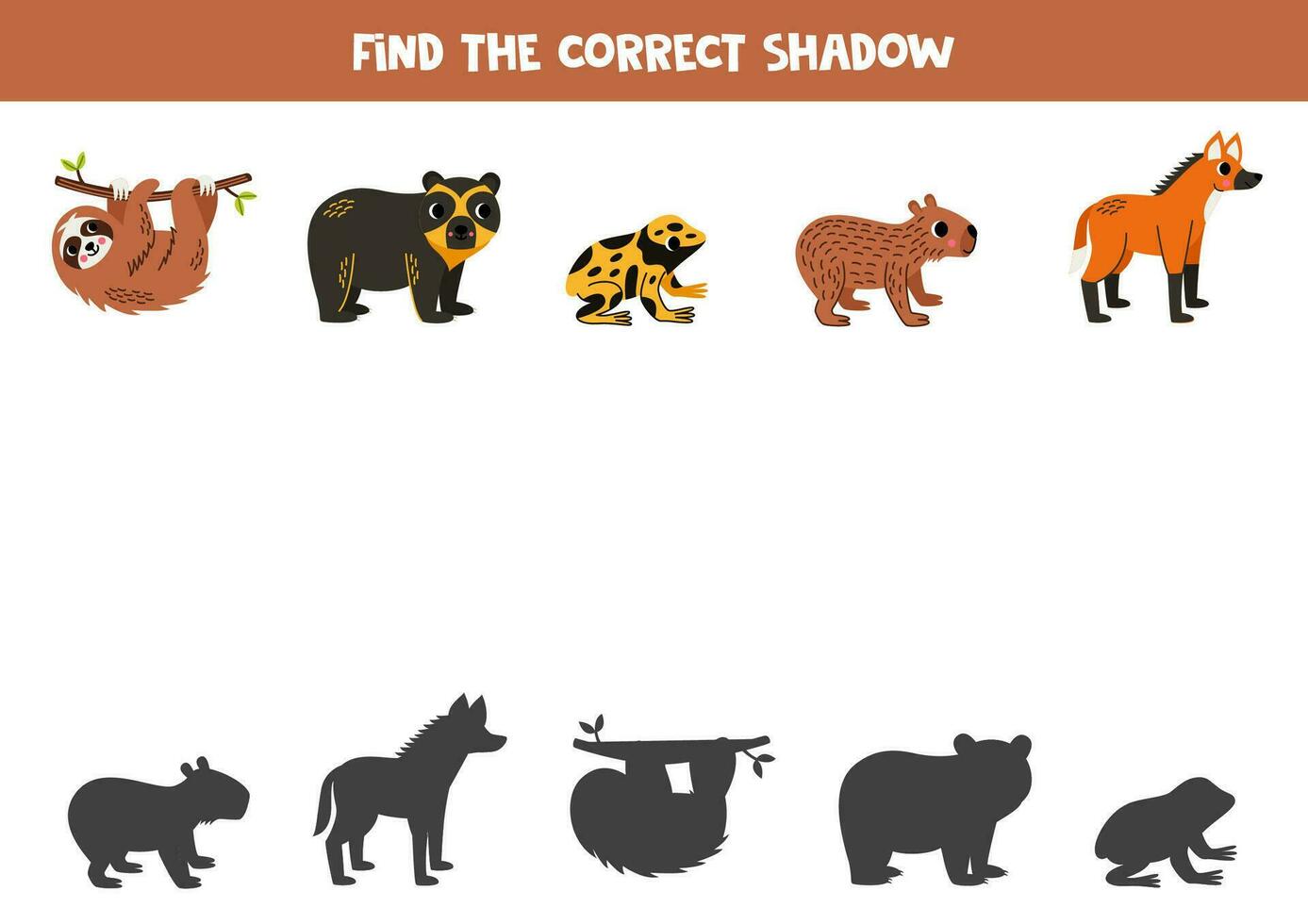 encontrar oscuridad de linda sur americano animales educativo lógico juego para niños. vector