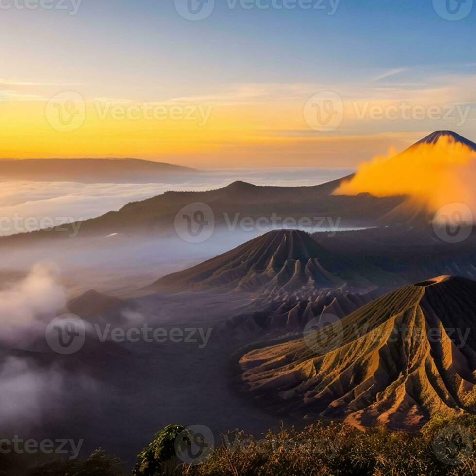 AI Generative Dawn over the snow capped mountains. Snowy mountain peak at dawn. Sunrise in mountains. Mountain sunrise landscape photo