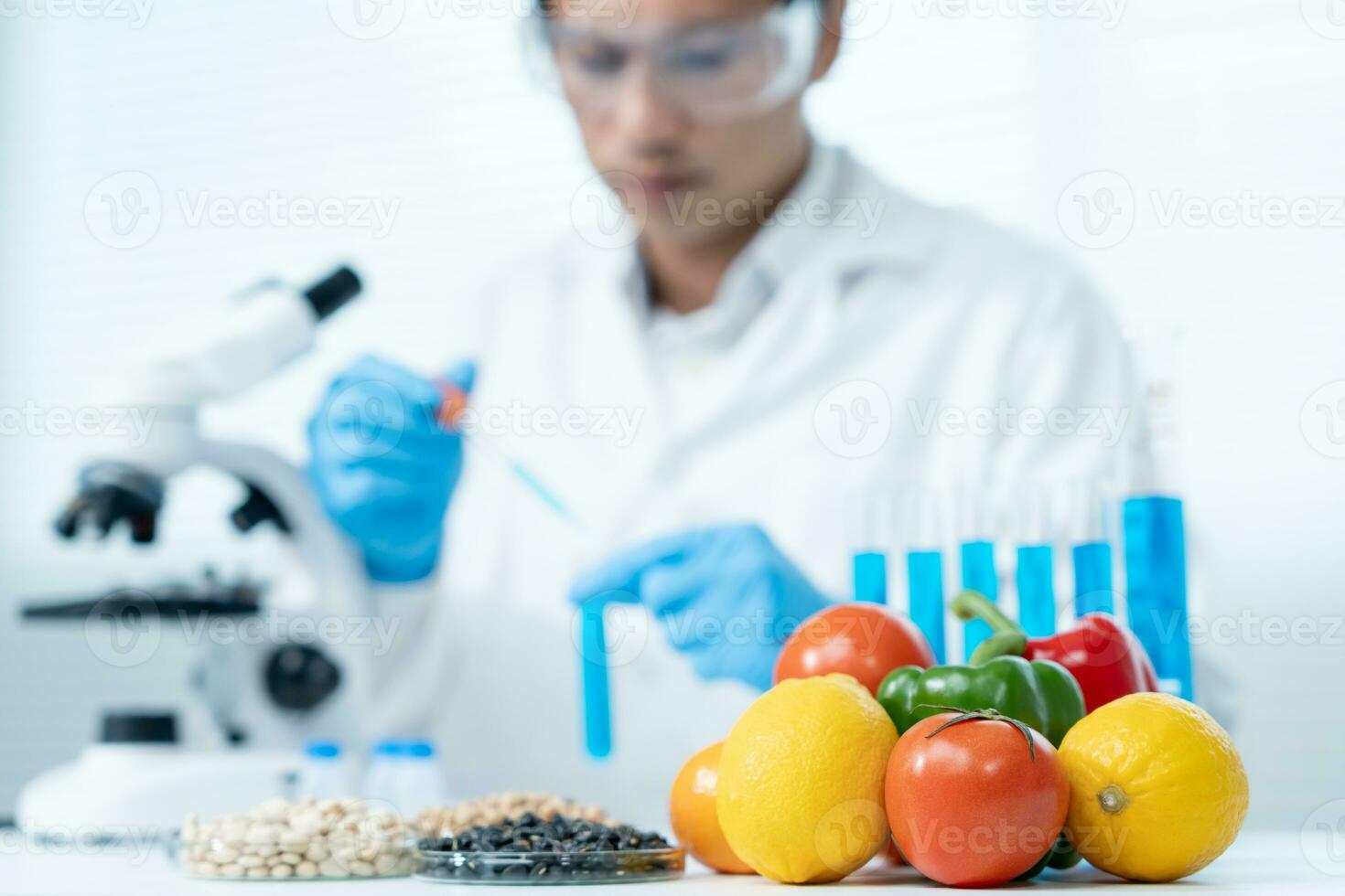 Scientist check chemical food residues in laboratory. Control experts inspect the concentration of chemical residues. hazards, ROHs standard, find prohibited substances, contaminate, Microbiologist photo