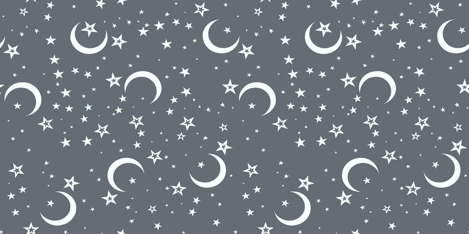 Starry night sky space seamless pattern. Galaxy shiny stars background, fabric seamless print or textile vector background.