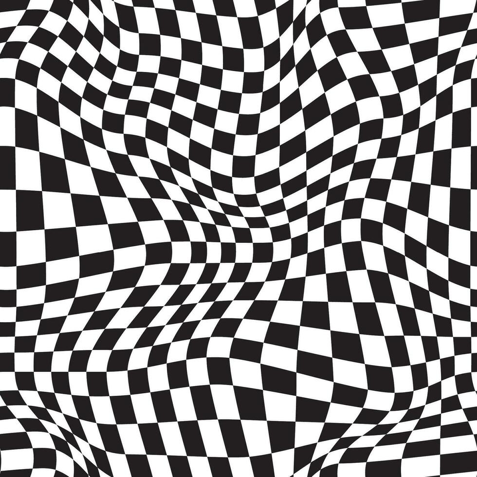 Abstract style black and white chess texture 3d background. Geometric wave pattern with the optical effect of illusion. Vector illustration. seamless pattern