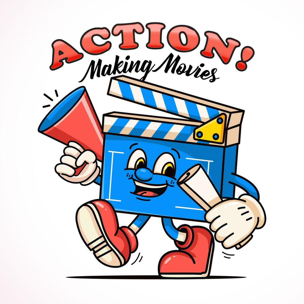 Clapperboard movie director character mascot. Suitable for logos, mascots, t-shirts, stickers and posters vector