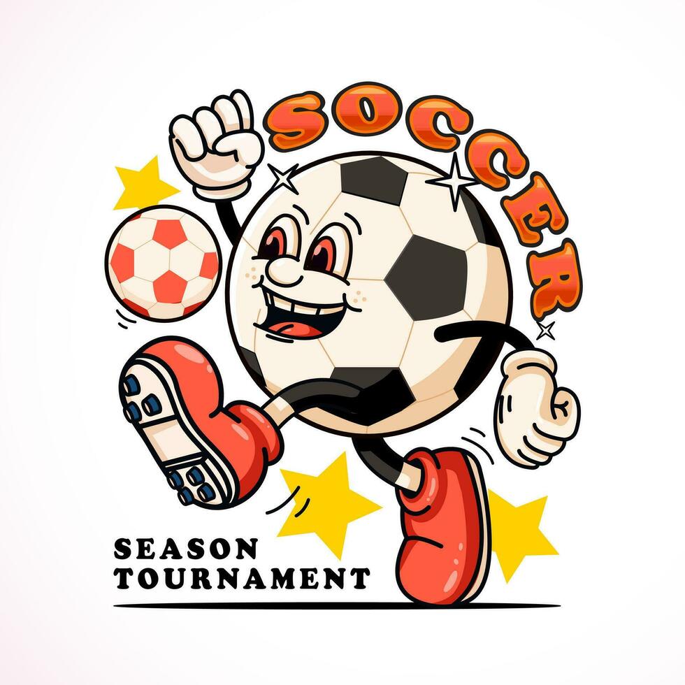 retro fútbol mascota personaje. adecuado para logotipos, mascotas, camisetas, pegatinas y carteles vector