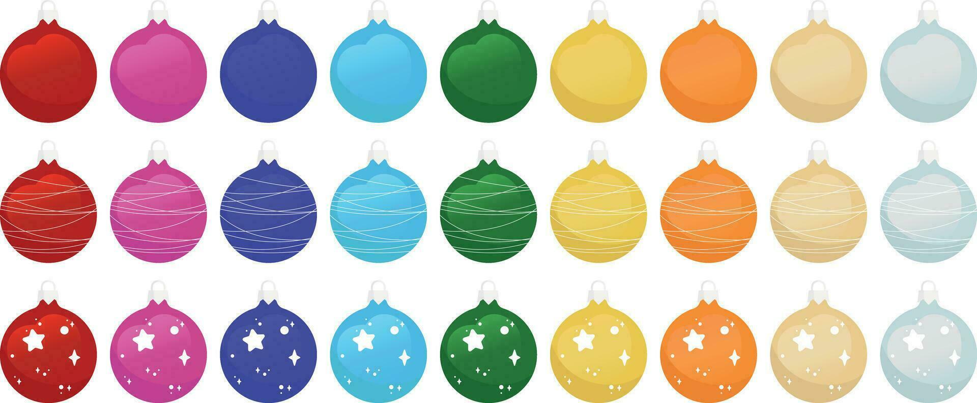 vistoso Navidad pelotas con patrones en el formar de líneas y estrellas para decorando nuevo año tarjetas aislado en un blanco antecedentes vector