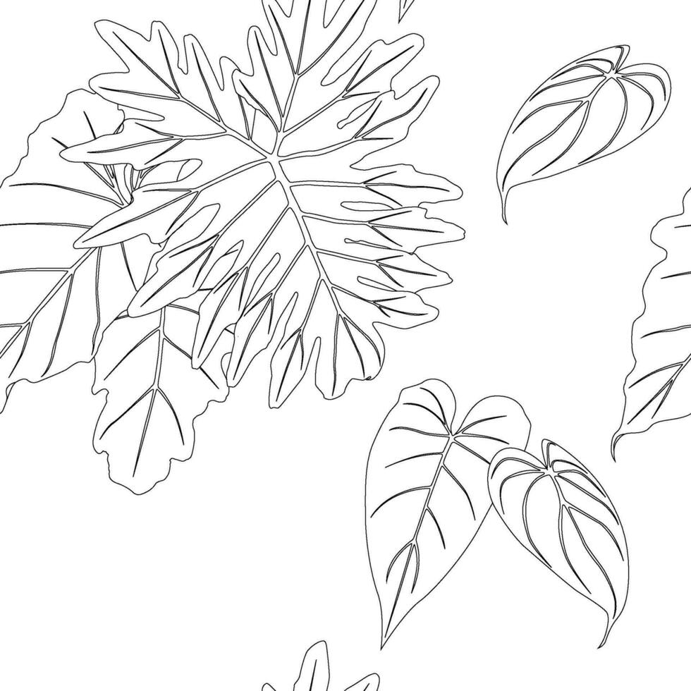 Philodendron leaves pattern line art for decorate your designs with tropical illustration isolated on white background vector