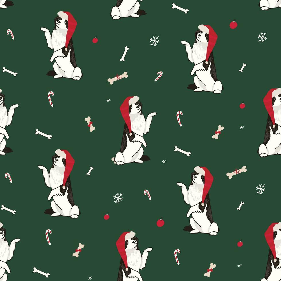 Christmas dog winter vector seamless pattern.