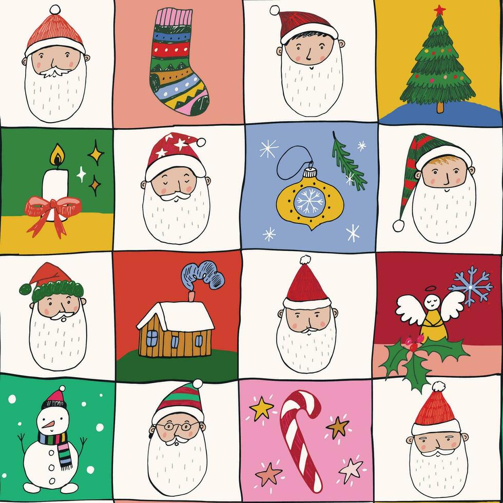 Santa face vector seamless pattern.