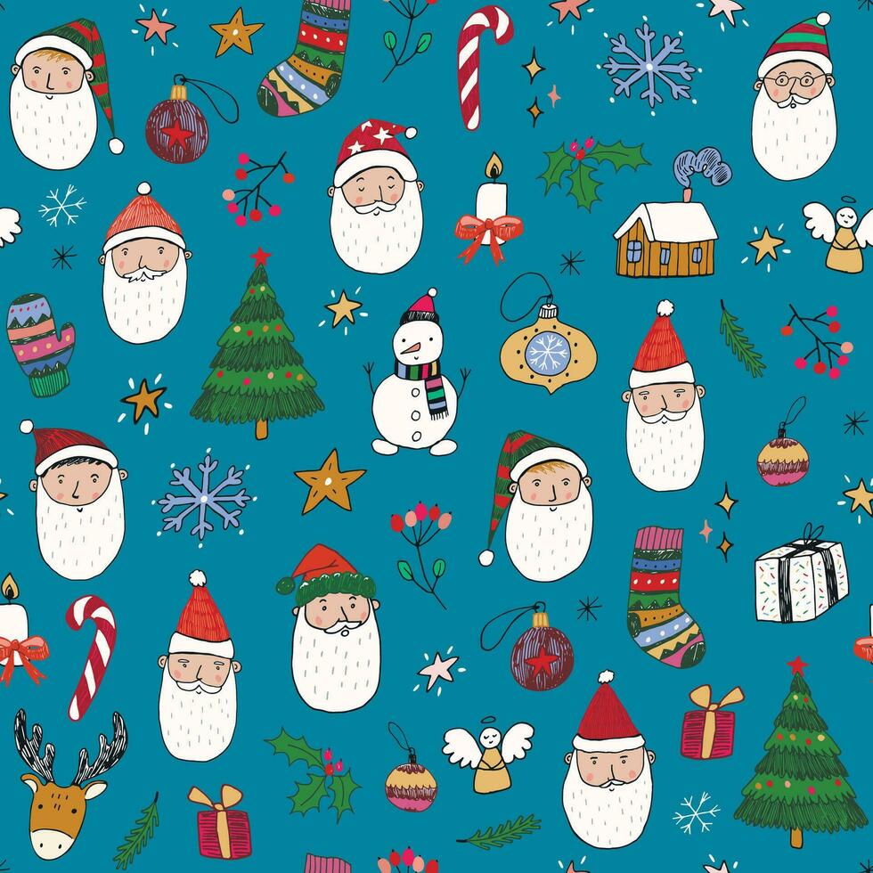 Santa face vector seamless pattern.