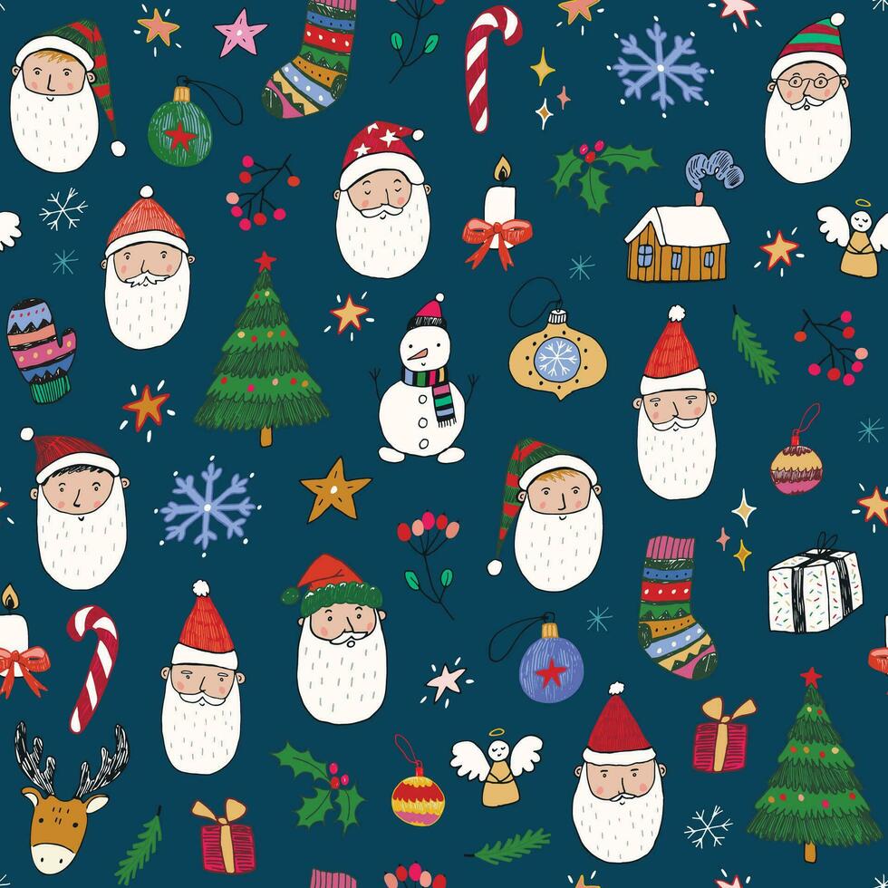 Santa face vector seamless pattern.