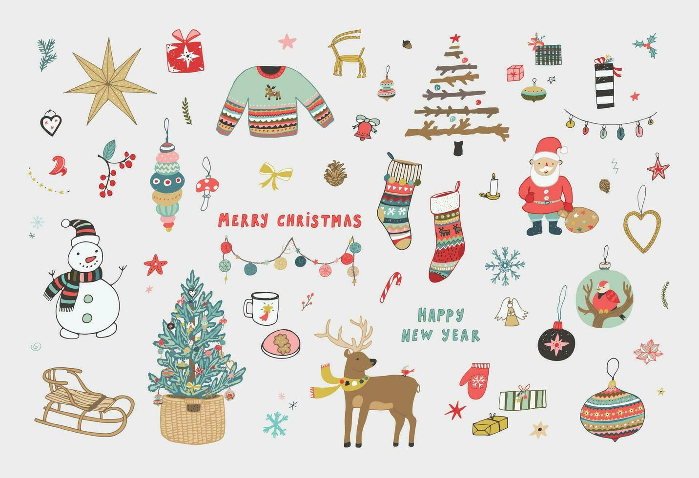 New Year winter vector illustartions set
