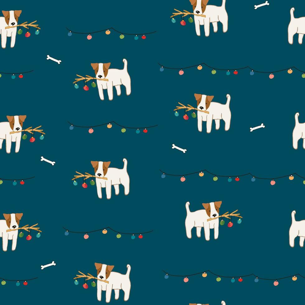 Christmas dog winter vector seamless pattern.