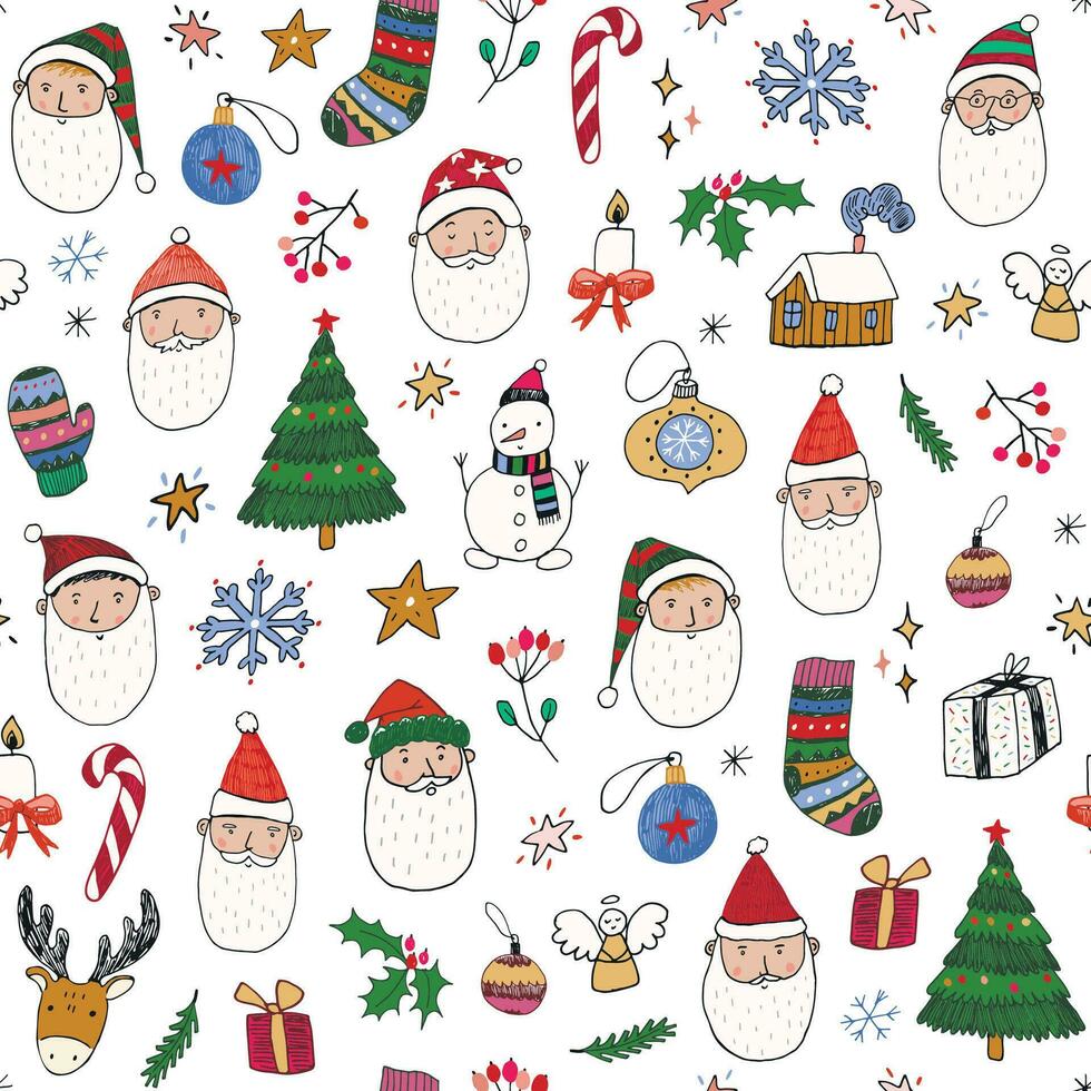 Santa face vector seamless pattern.