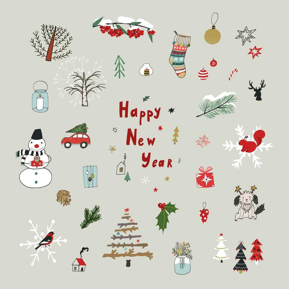 New Year winter vector illustartions set