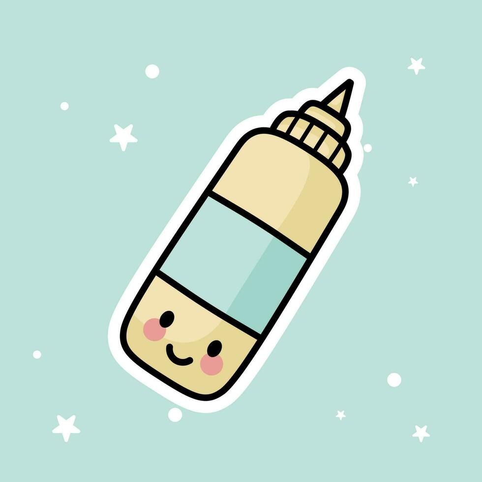 Cute Kawaii Mustard Bottle is isolated on a green background vector