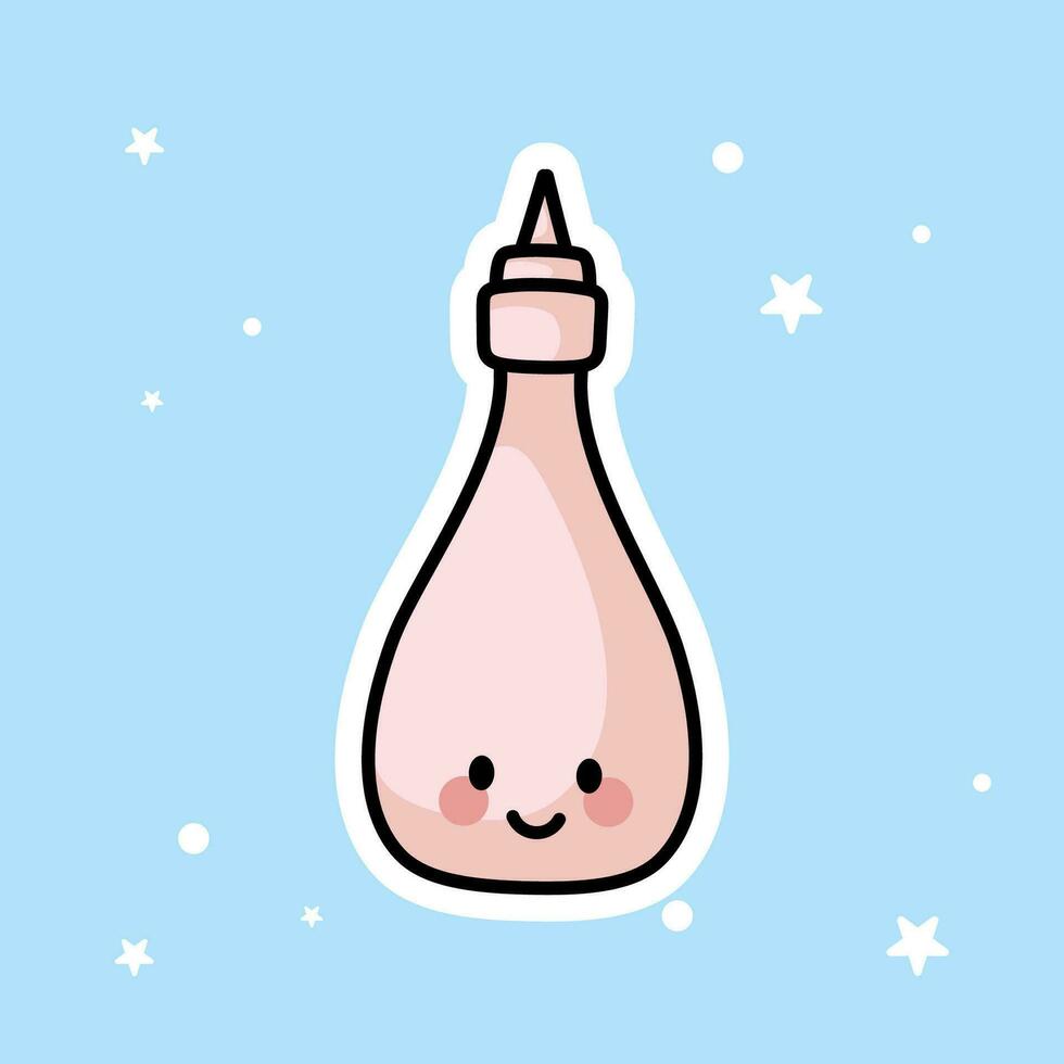 The cute Kawaii Ketchup Bottle is isolated on a blue background vector