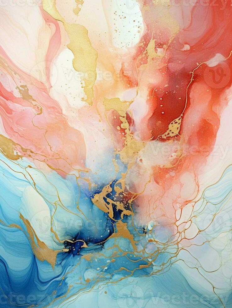 AI generated Luxury Abstract Marble Texture Background, Creative multicolored Painted waves ink Technique photo