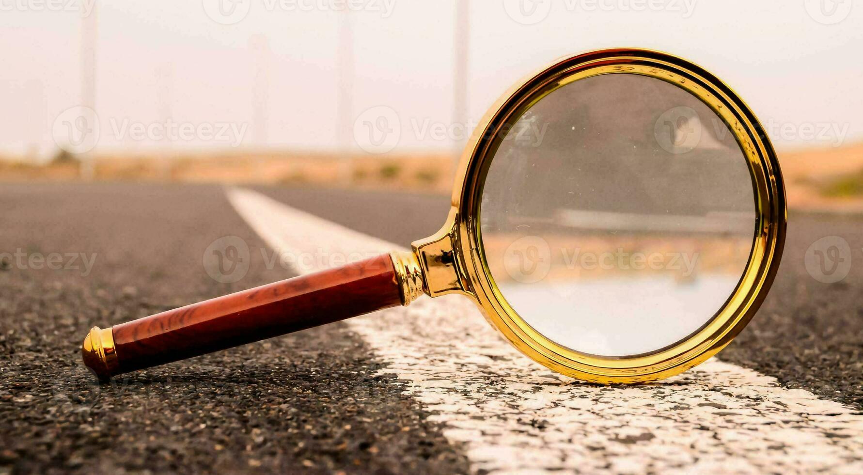 magnifying glass on the asphalt road photo