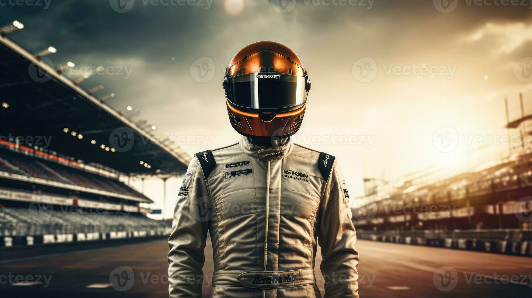 Motorcycle racer wear helmet race track background photo