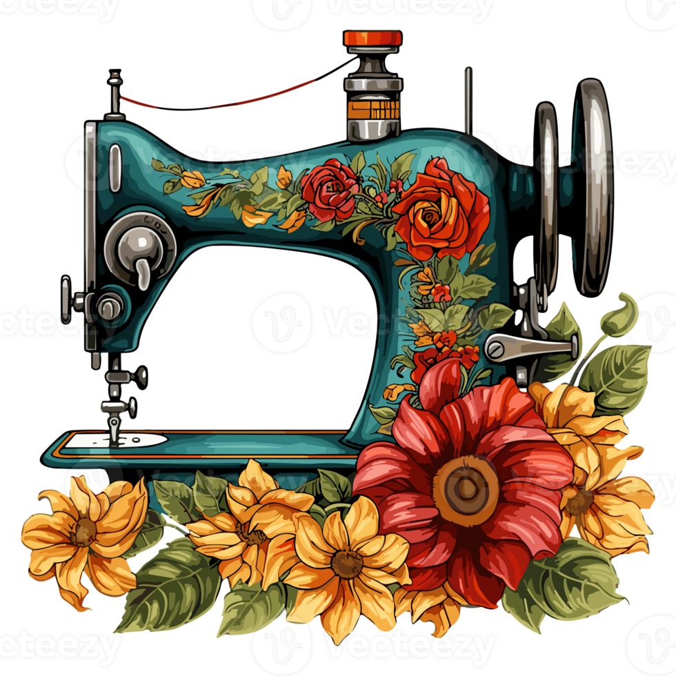 Sewing Machine with Sunflower on transparent background png
