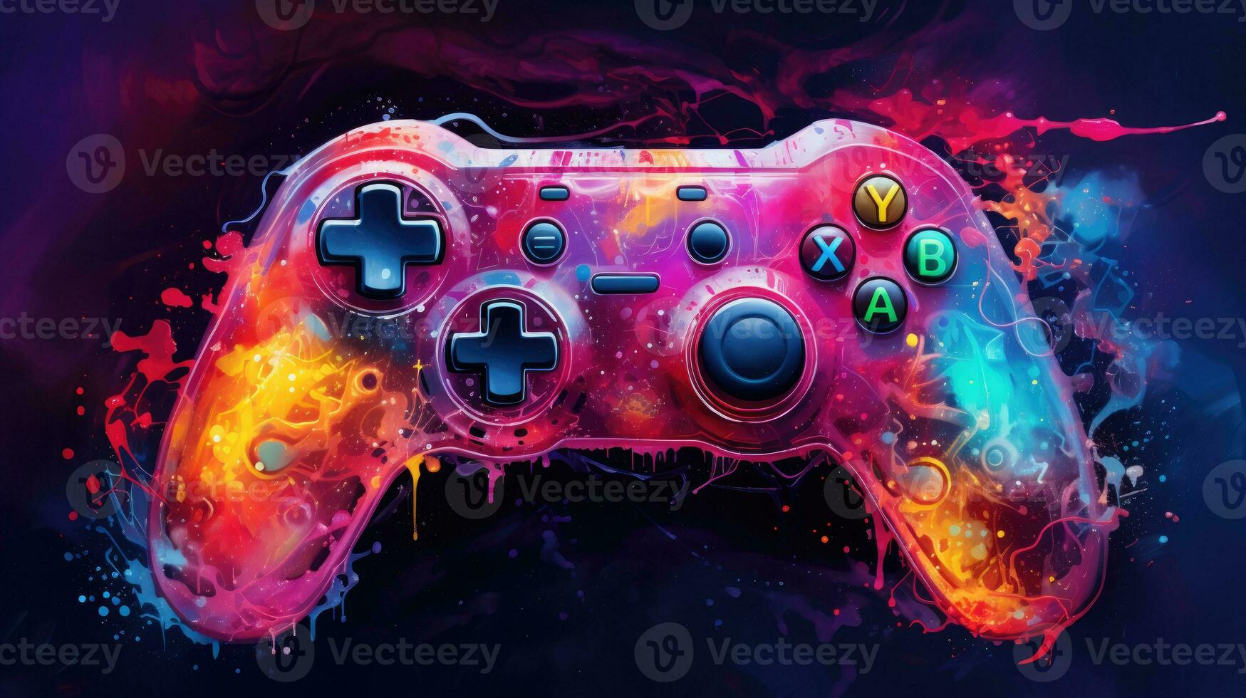 Colorful video game controller on black background. photo