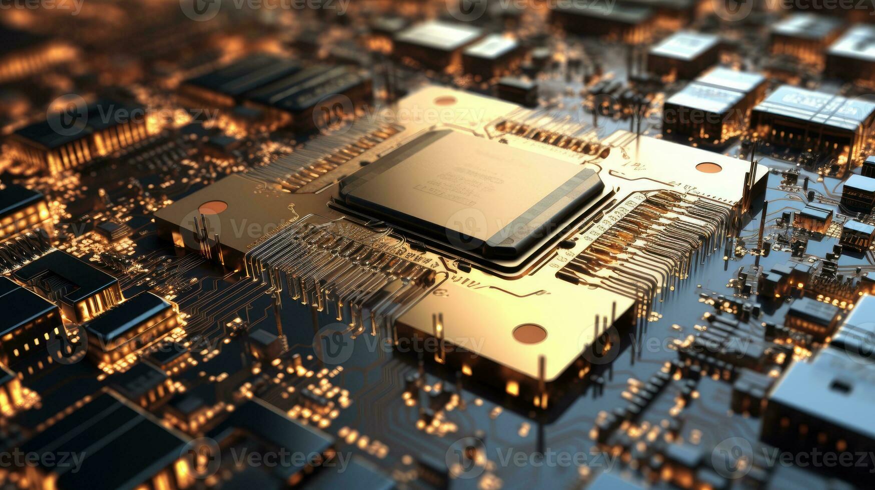 Close-up of electronic circuit board with processor photo