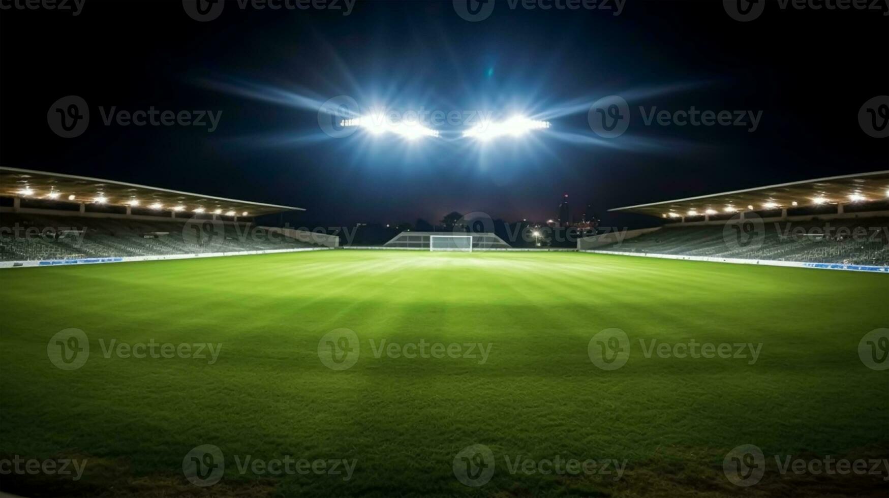 Soccer stadium at night with bright lights photo