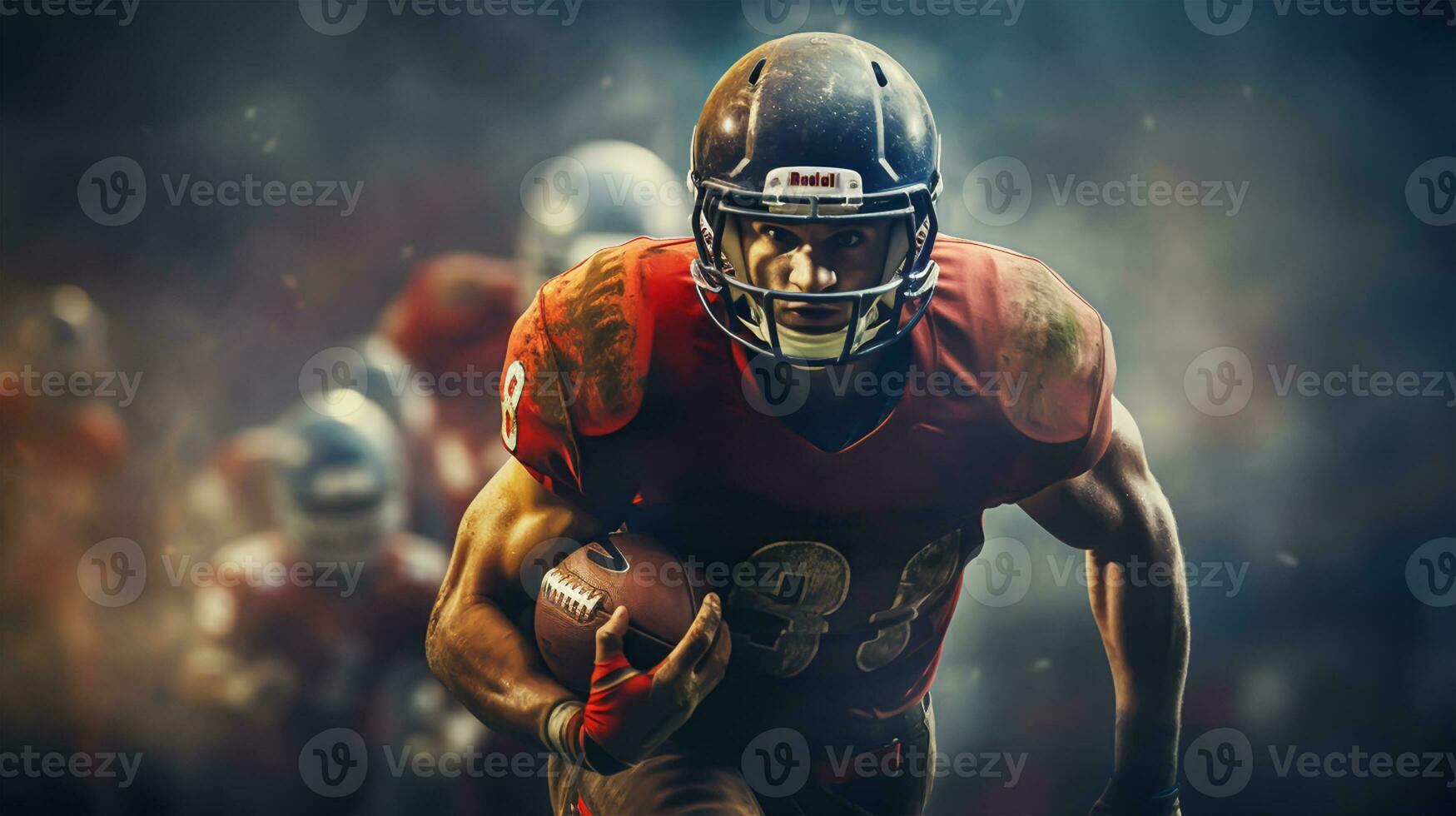 American player holding ball in ground photo