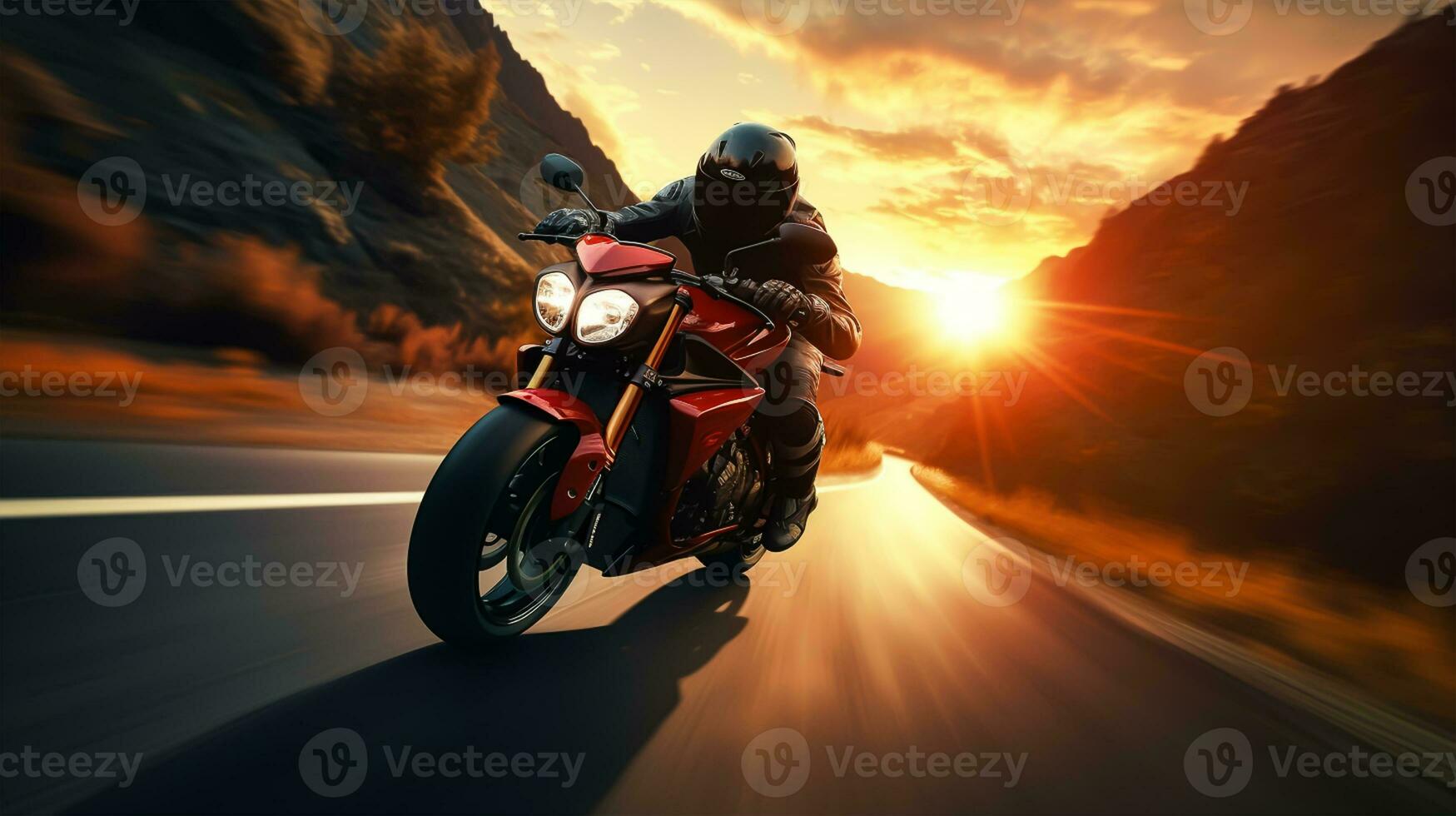 Motorcycle rider riding on the highway road. Extreme sport concept. bike race on track photo