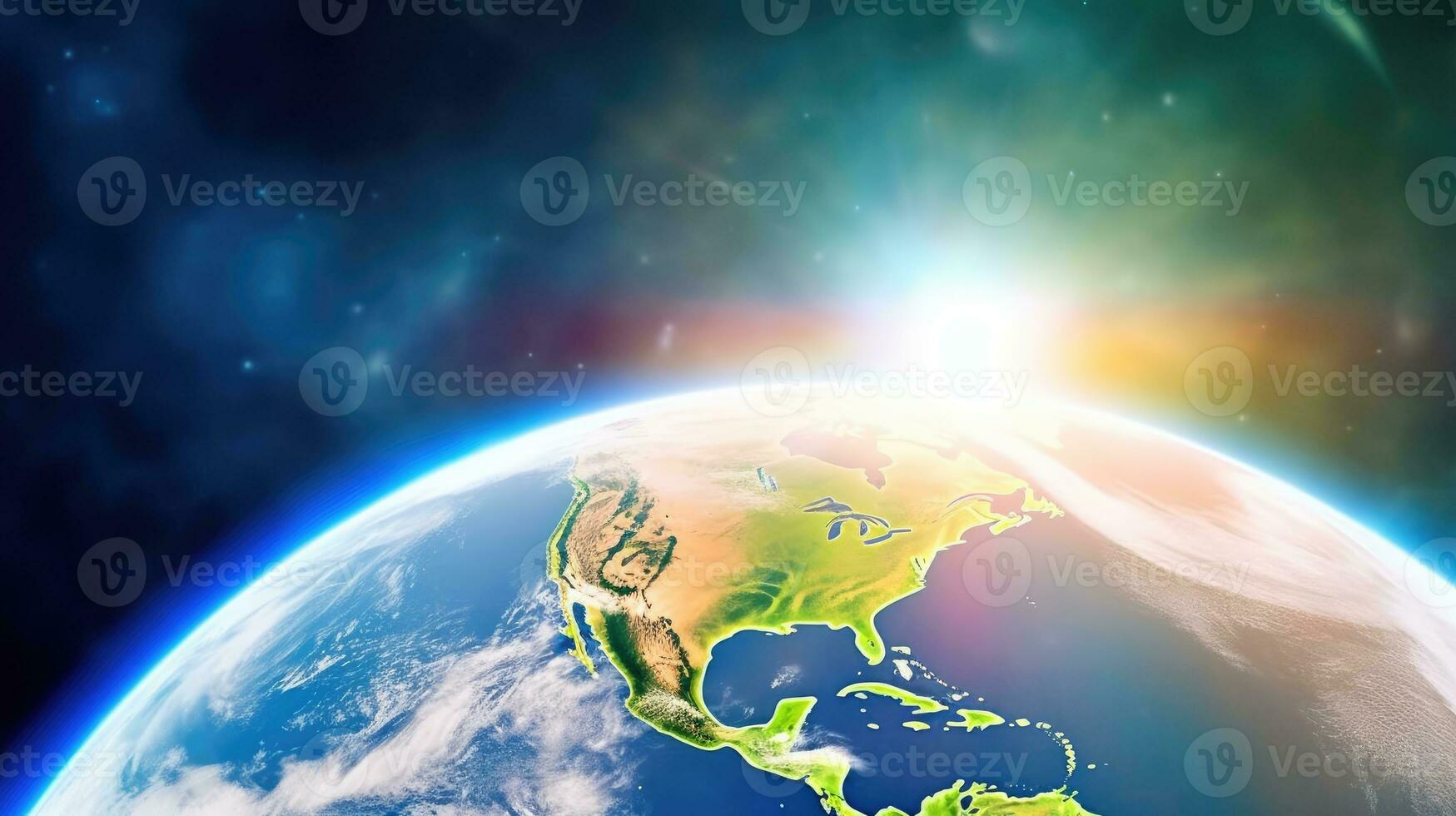 View of the planet earth from space during a sunrise photo