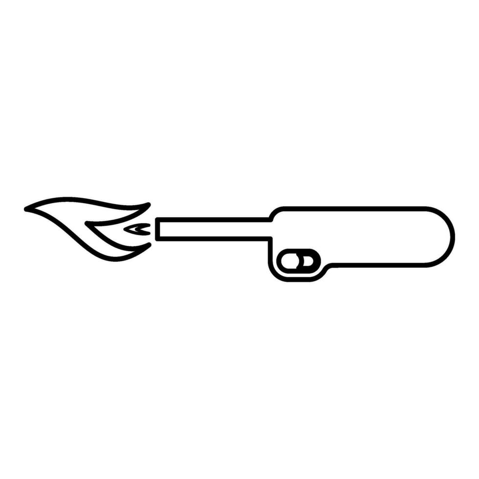 Gas lighter kitchen blowtorch with flame industrial equipment contour outline line icon black color vector illustration image thin flat style