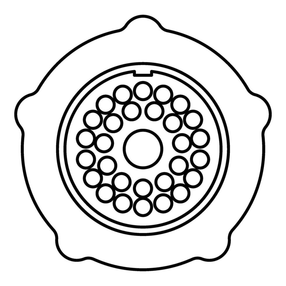 Grate for meat grinder plate mincer device for growing shallow of meat lattice with nut screw female screw pawl stop latch holder contour outline line icon black color vector illustration image thin