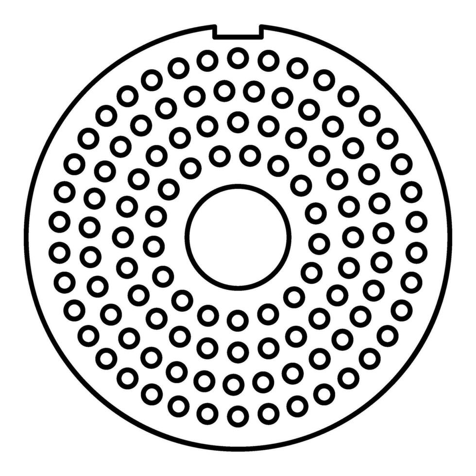 Grate for meat grinder plate mincer device for growing shallow of meat lattice sieve contour outline line icon black color vector illustration image thin flat style