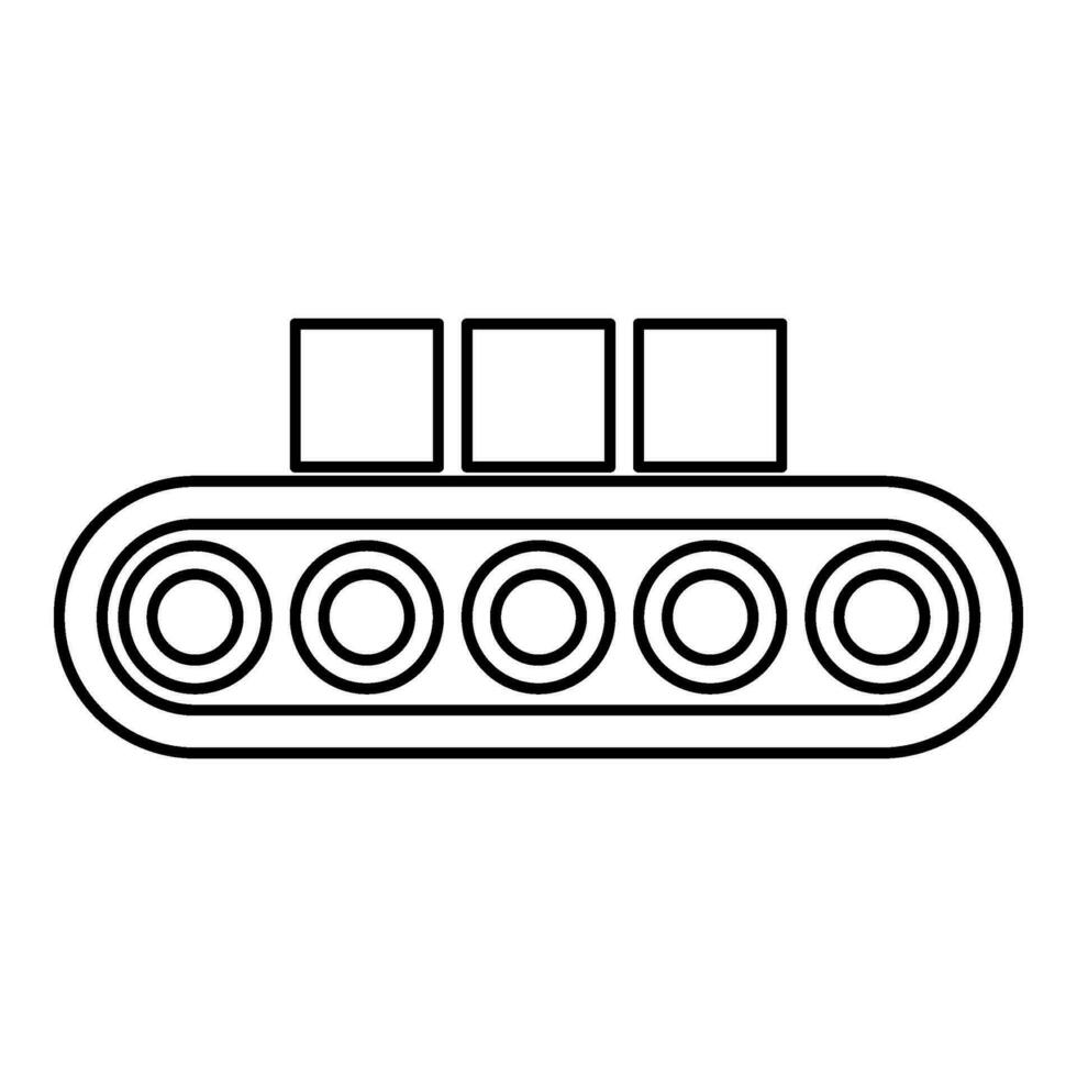 Conveyor belt airport tape baggage passengers luggage box production line automated manufacturing contour outline line icon black color vector illustration image thin flat style