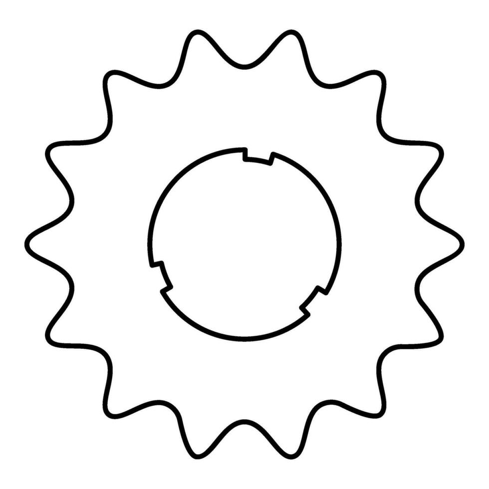 Cogset sprocket bicycle star gear service sprocket cogs wheel with teeth engages with chain contour outline line icon black color vector illustration image thin flat style
