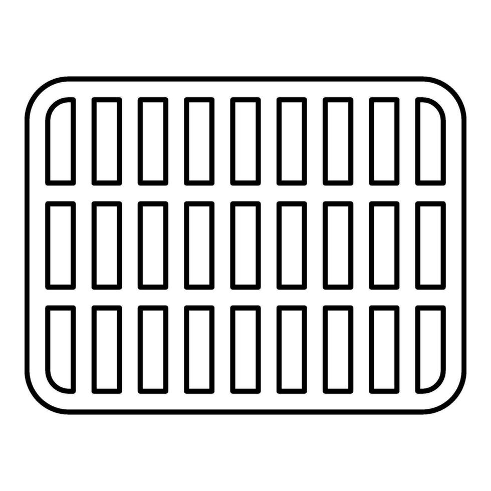 Grating grate lattice trellis net mesh BBQ grill grilling surface rectangle shape roundness contour outline line icon black color vector illustration image thin flat style